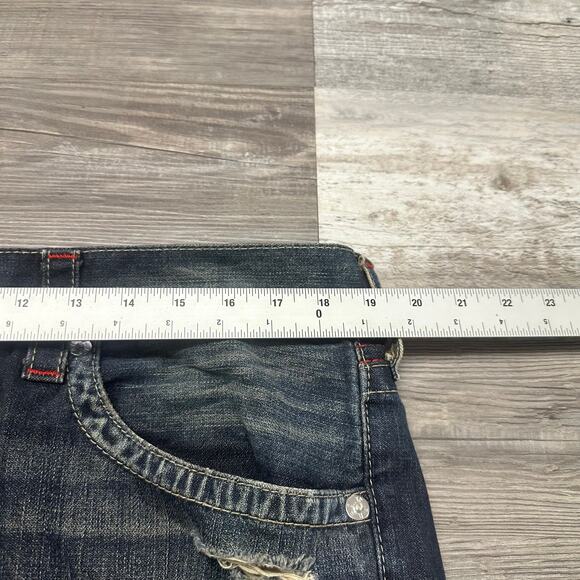 True Religion Dark Faded‎ Blue Mens 38 Distressed Straight Jeans Cybergrunge Y2K - Picture 6 of 12